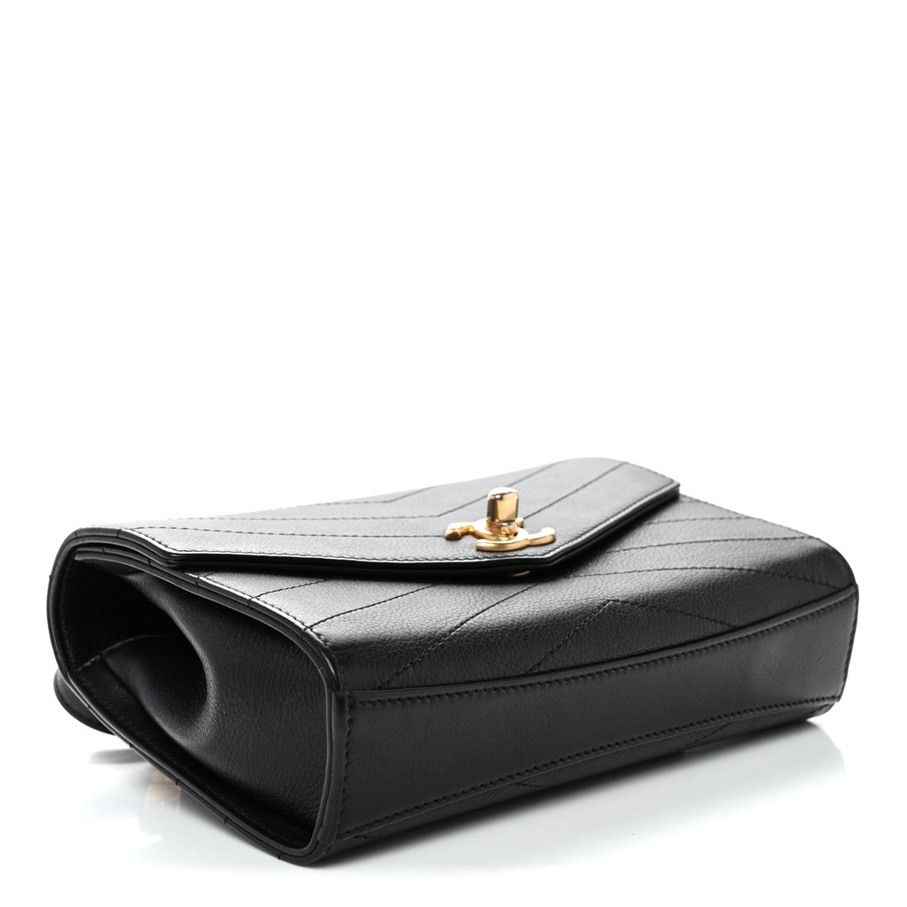 Calfskin Chevron Stitched Coco Waist Bag Black