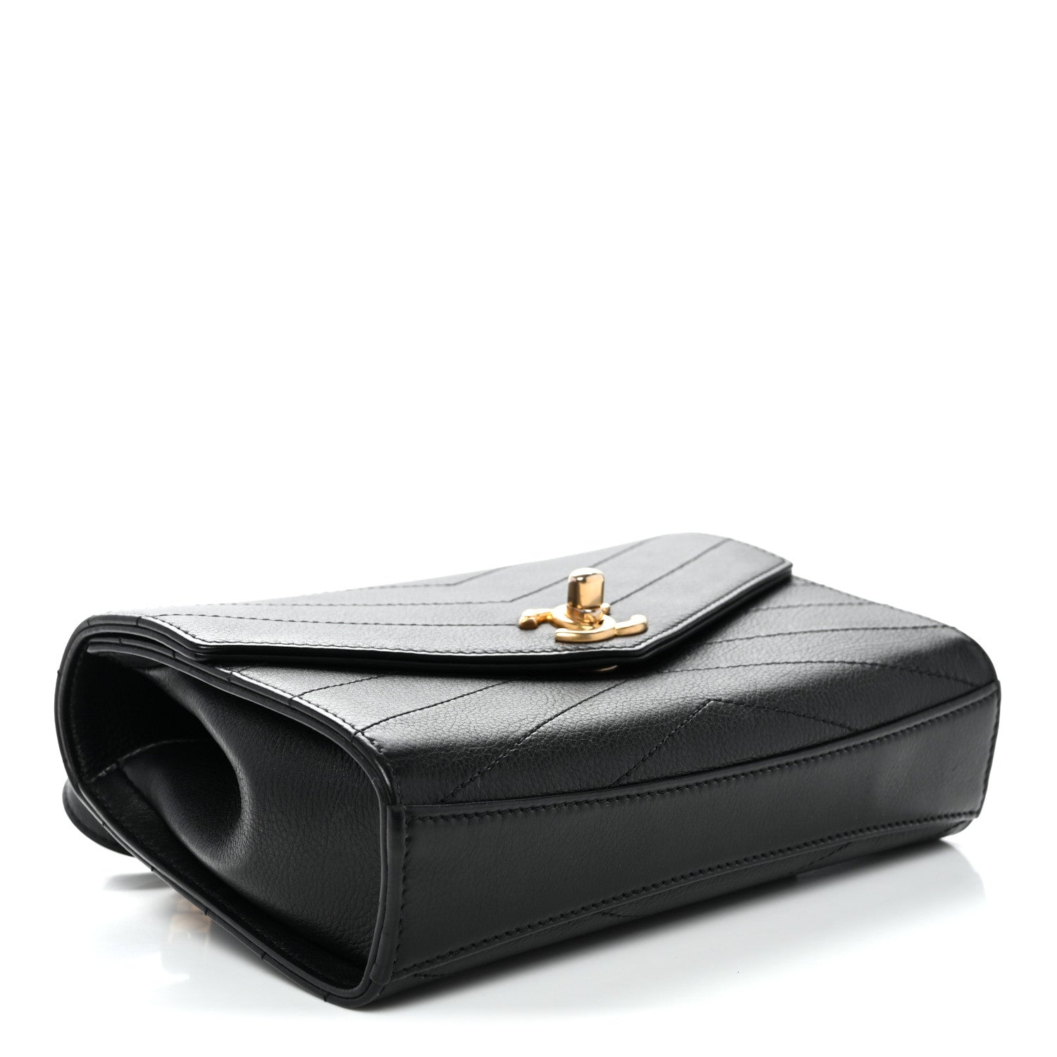 Calfskin Chevron Stitched Coco Waist Bag Black