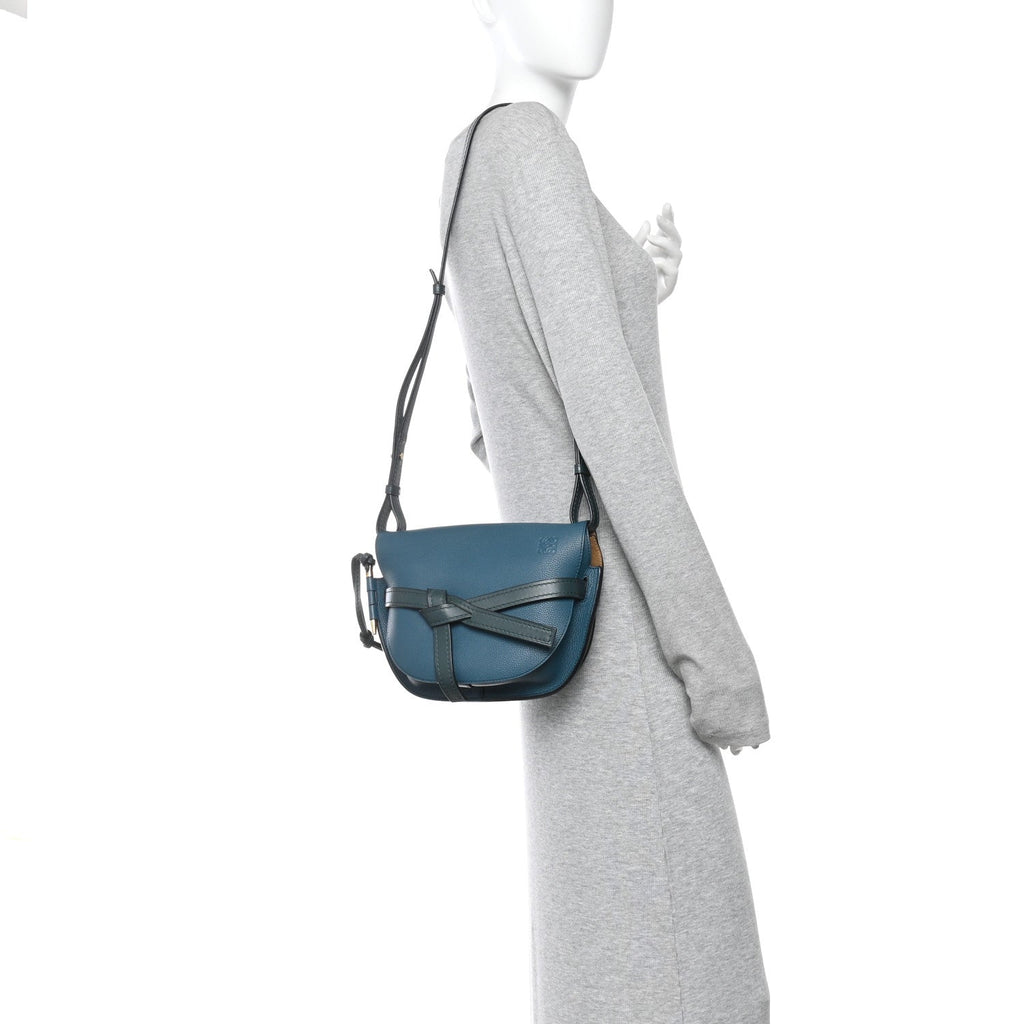 Grained Calfskin Small Gate Crossbody Bag Petroleum Blue Cypress