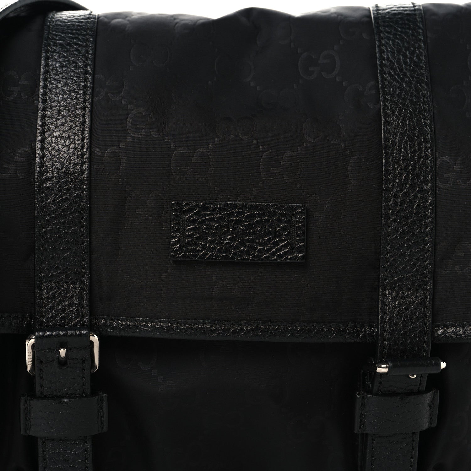 Nylon Monogram Double Buckle Flap Messenger Bag Black