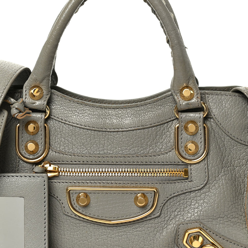 Chevre Gold Metallic Edge Hardware Mini City Gris Taupe