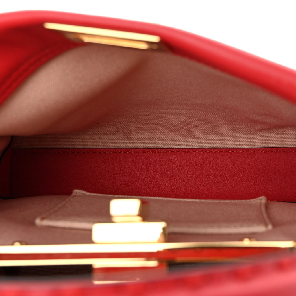 Vitello Seta Canvas FF Embroidered Peekaboo Iconic Satchel Rosso Cardinale Multicolor
