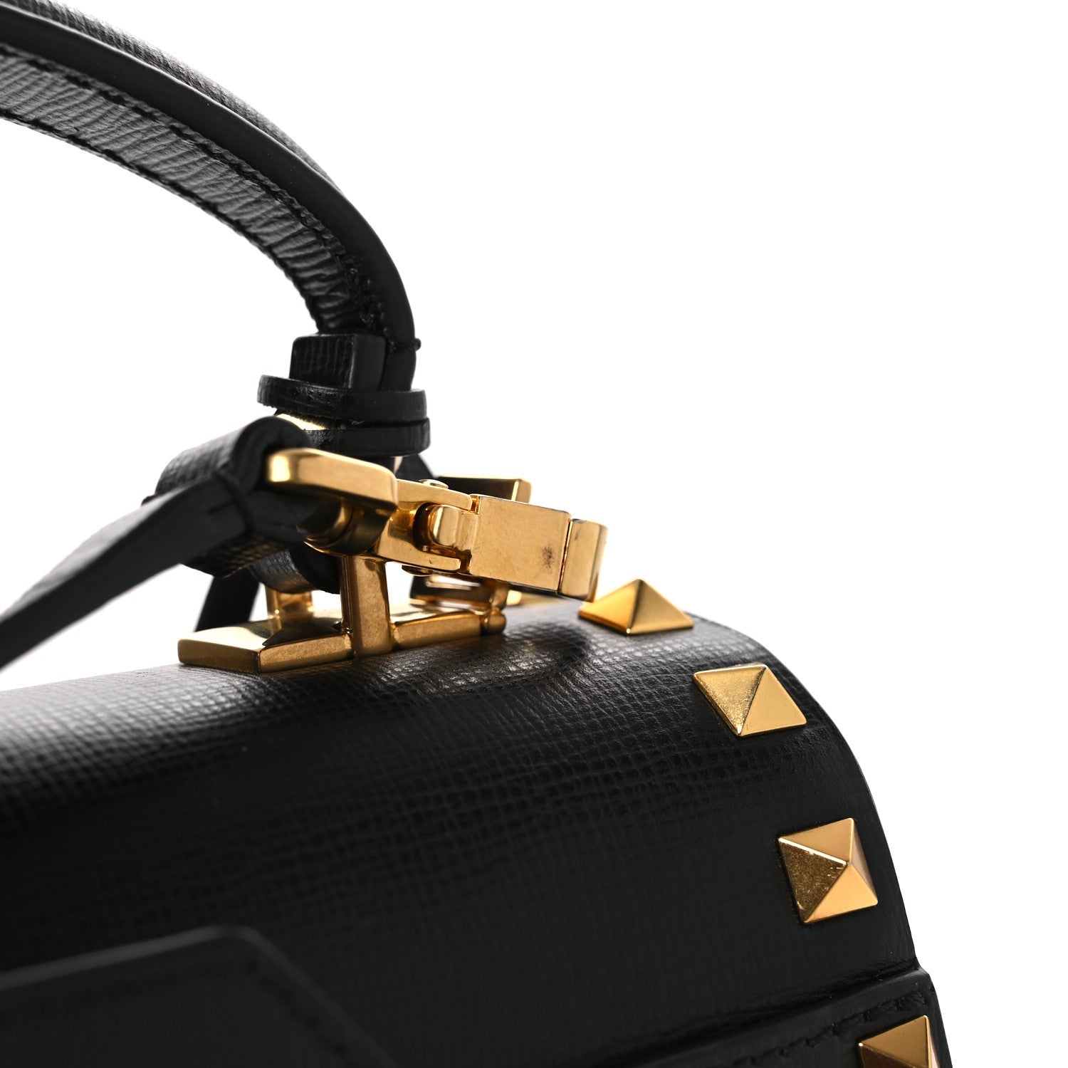 Grainy Calfskin Small Rockstud Alcove Top-Handle Flap Bag Black