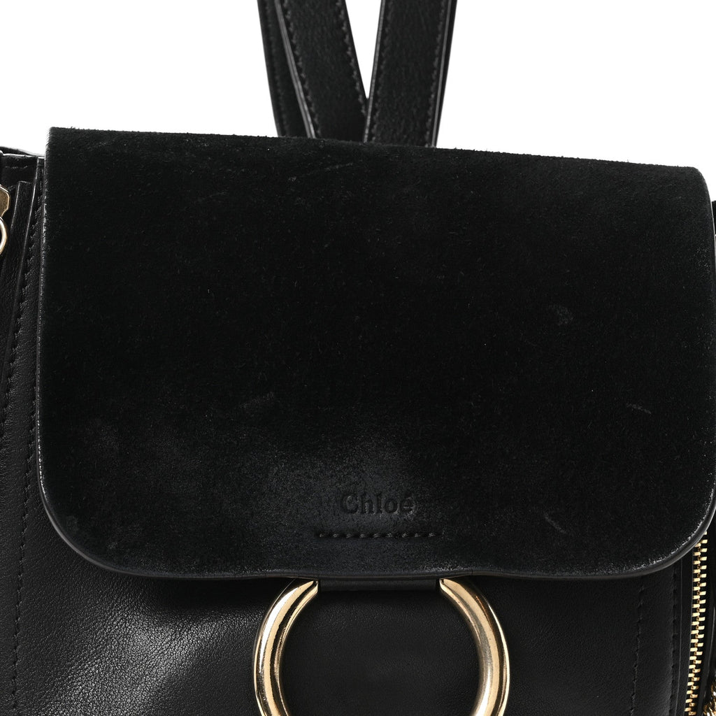 Suede Calfskin Small Faye Backpack Black
