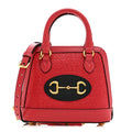 Straw Azalea Calfskin Woven Mini Horsebit 1955 Top Handle Bag Coral Wave Black