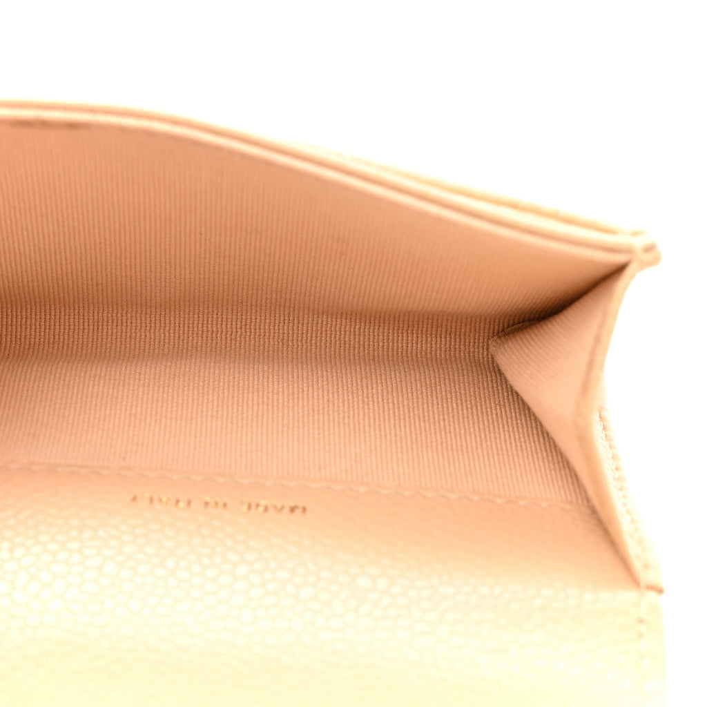 Caviar Quilted Flap Card Holder Wallet Beige