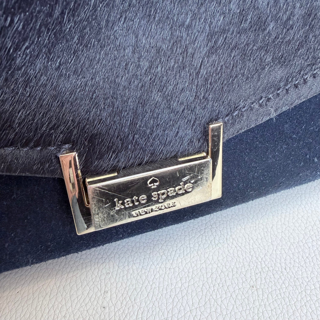 KATE SPADE TAIDEN Calf-Hair Tote Handbag in Midnight Blue NWOT
