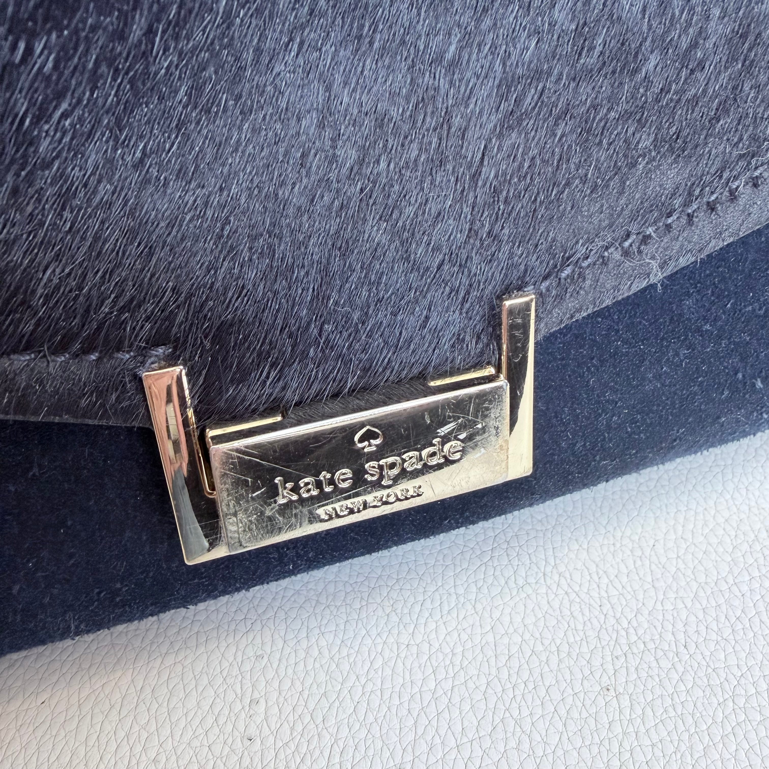 KATE SPADE TAIDEN Calf-Hair Tote Handbag in Midnight Blue NWOT