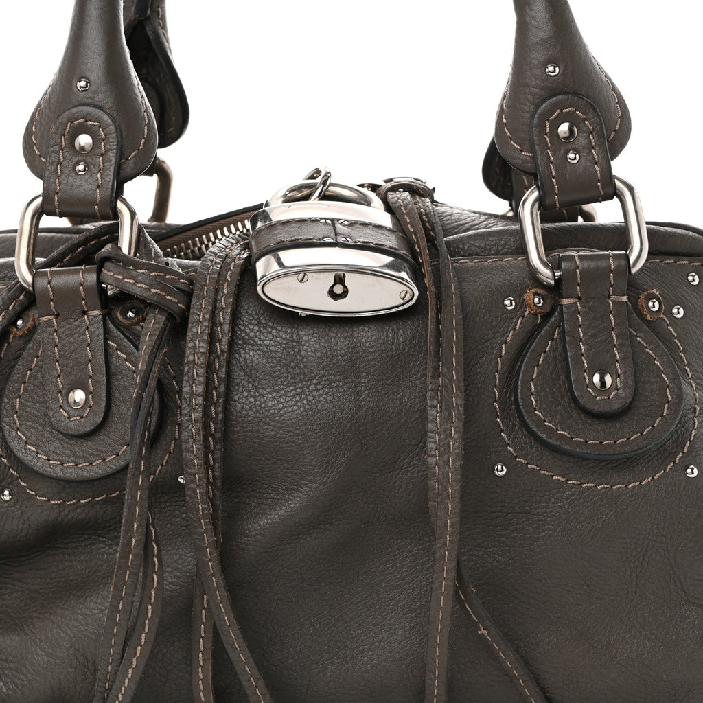 Calfskin Medium Paddington Satchel Gris Vert
