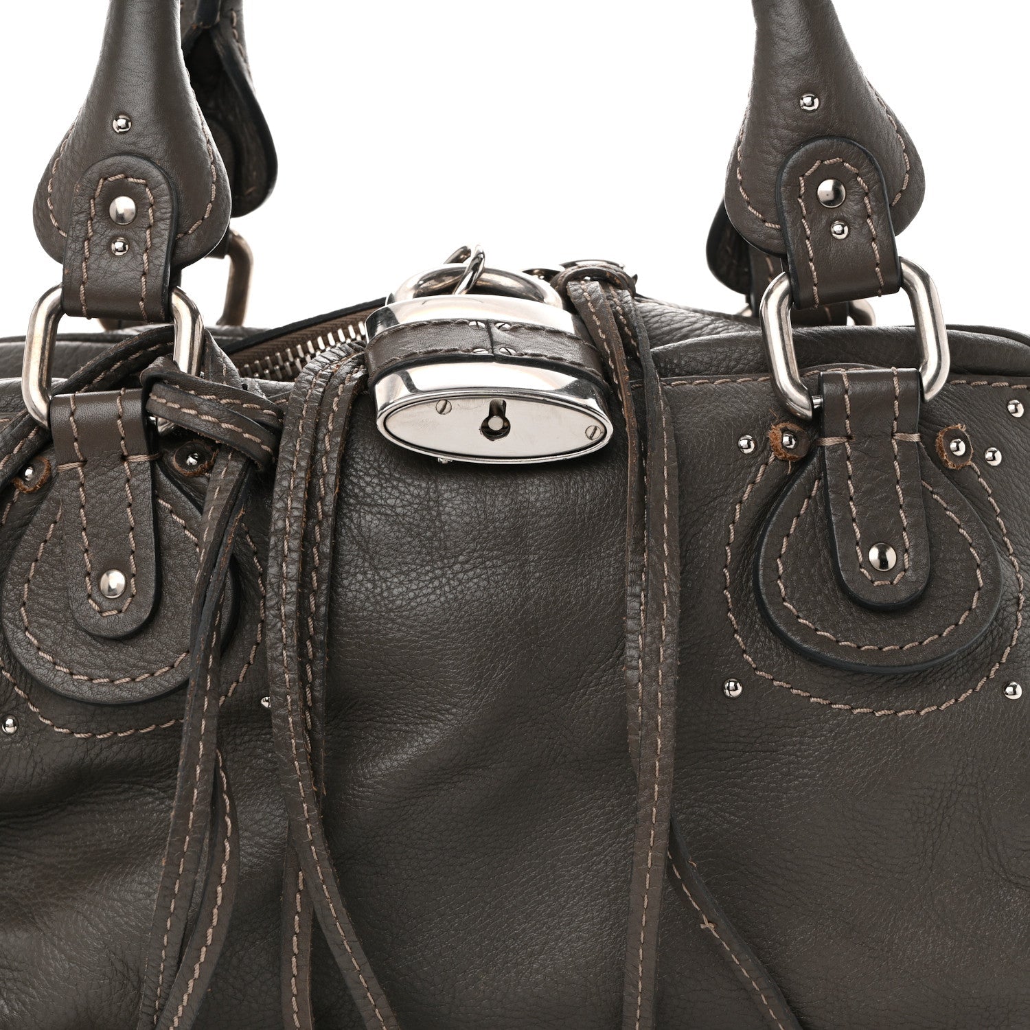 Calfskin Medium Paddington Satchel Gris Vert