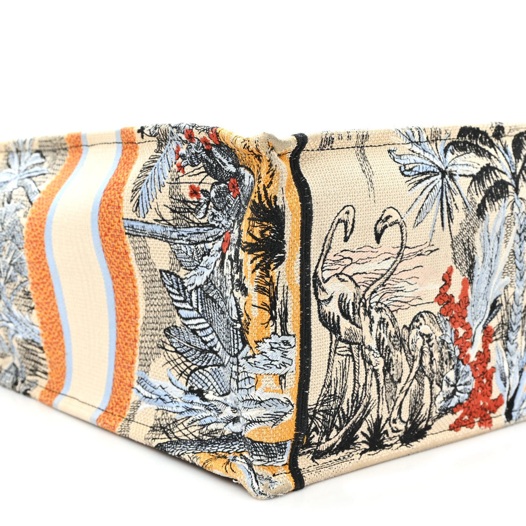Canvas Embroidered Toile De Jouy Tropicalia Large Book Tote Denim Blue