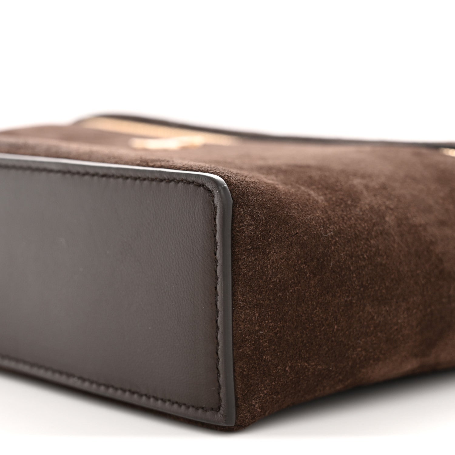 Suede Calfskin Large Top Handle Slim Vanity With Chain Dark Brown