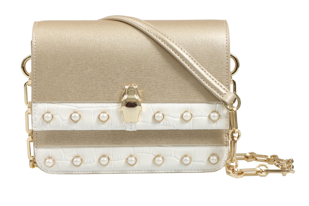 Roberto Cavalli HXLPAY F92 Gold/White Shoulder Bag