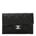 Caviar Quilted Flap Card Holder Wallet Black