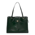 Calfskin Crocodile Embossed Large Shopping Bag Dark Green