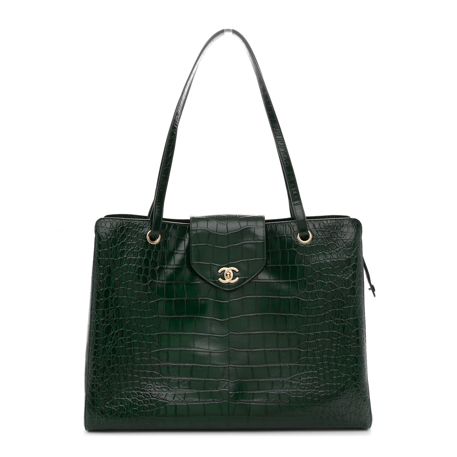 Calfskin Crocodile Embossed Large Shopping Bag Dark Green