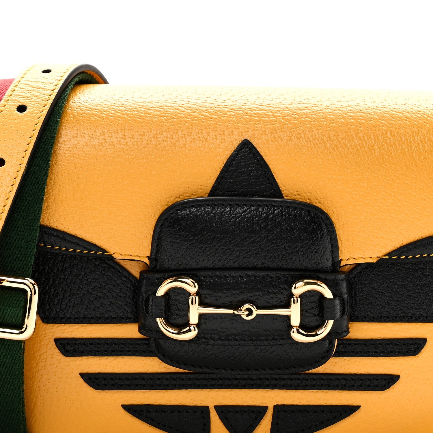X ADIDAS Textured Dollar Calfskin Web Trefoil Mini Horsebit 1955 Shoulder Bag Crop Black