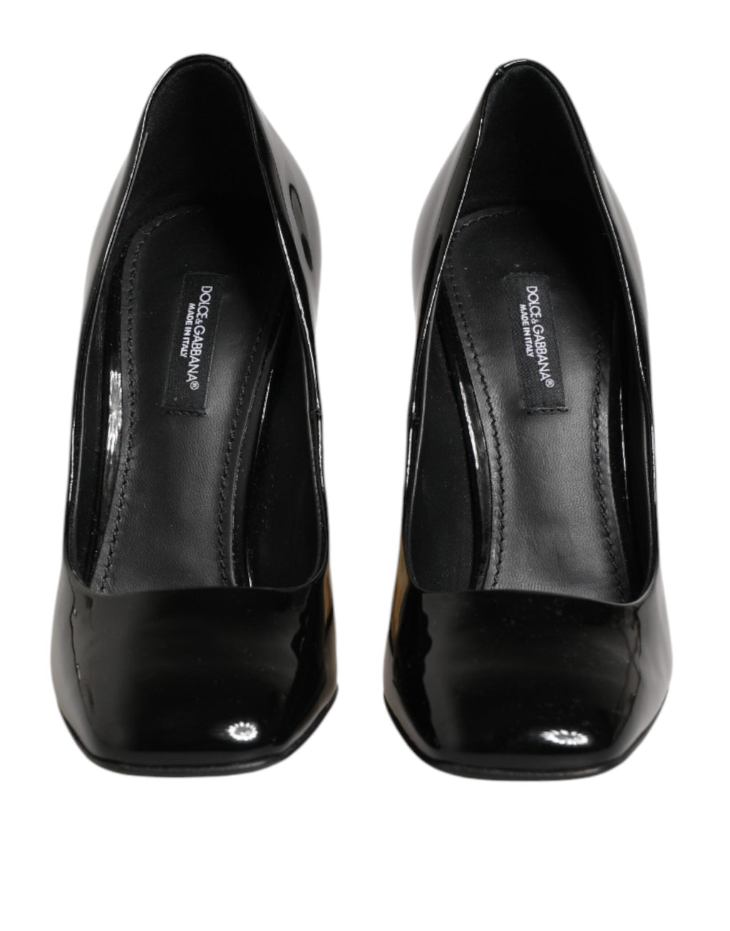 Dolce & Gabbana Black Gold Patent Leather Logo Heels Pumps Women's Shoes