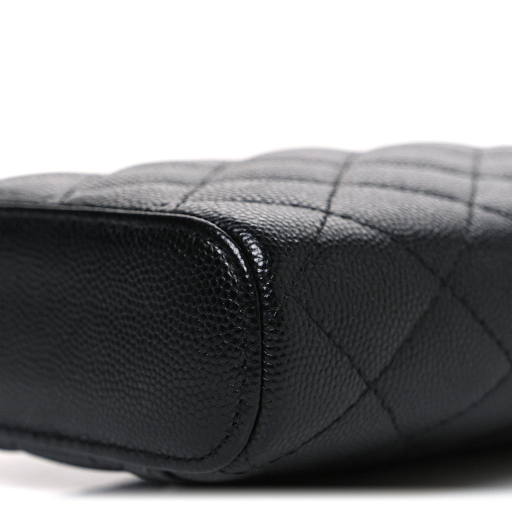 Caviar Quilted Phone Holder With Chain Black
