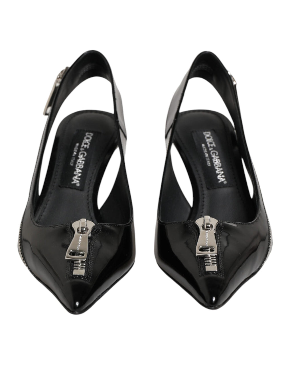 Dolce & Gabbana Black Zipper Leather Heels Slingbacks Women's Shoes