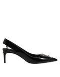 Dolce & Gabbana Black Zipper Leather Heels Slingbacks Women's Shoes