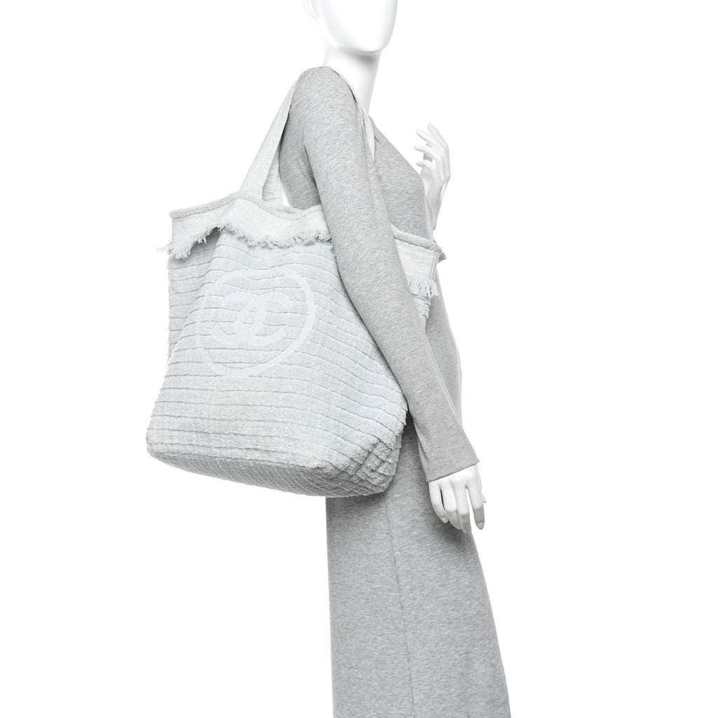 Terry Cotton CC Beach Tote Towel Set Light Grey