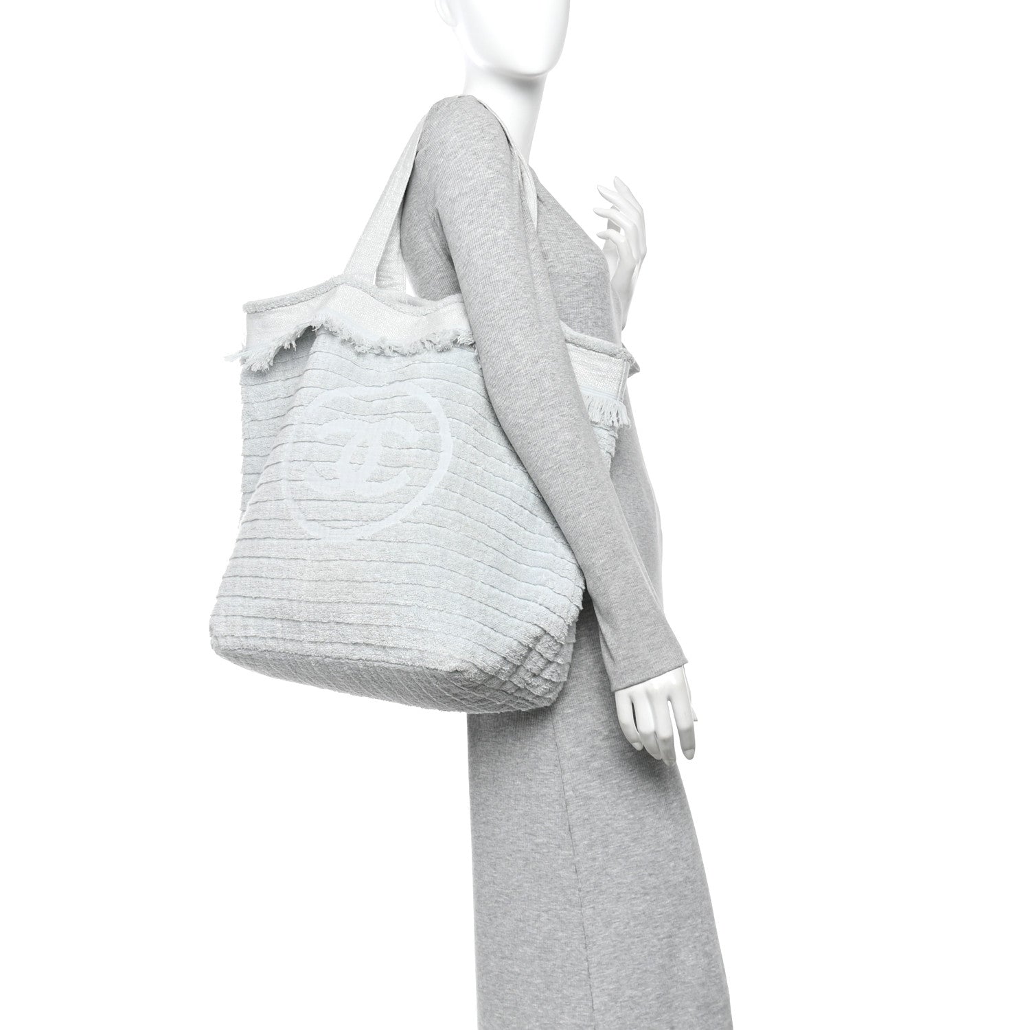 Terry Cotton CC Beach Tote Towel Set Light Grey