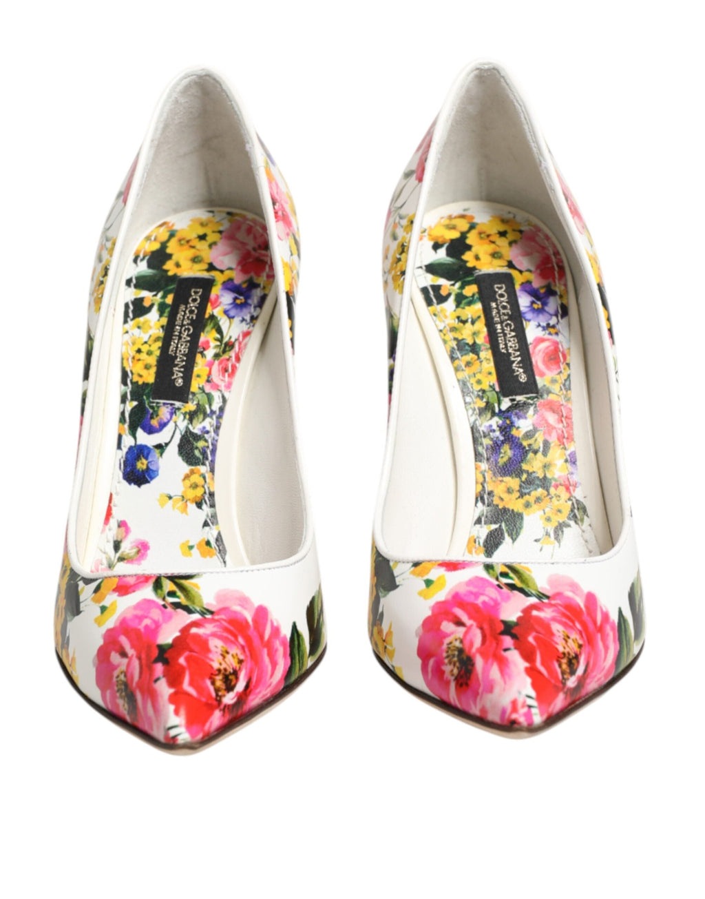 Dolce & Gabbana White Floral Leather High Heels Pumps Women's Shoes