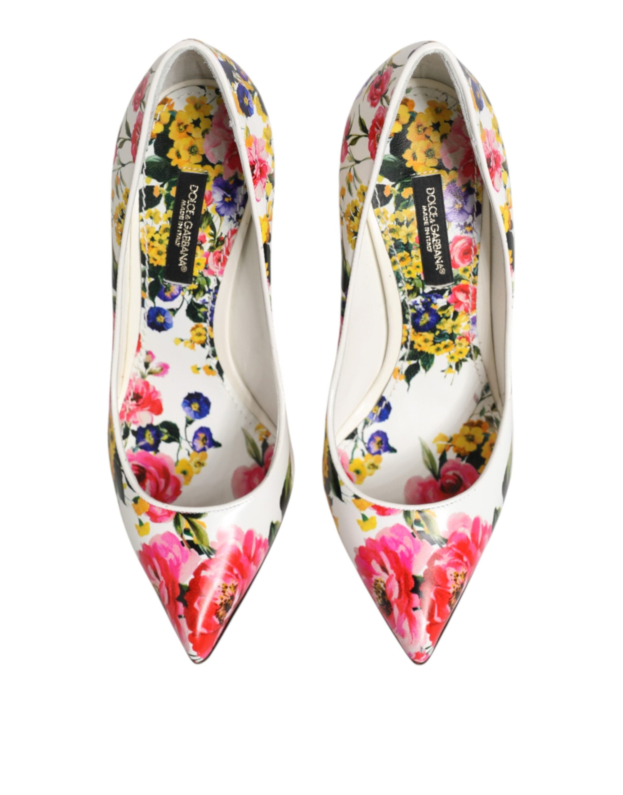 Dolce & Gabbana White Floral Leather High Heels Pumps Women's Shoes