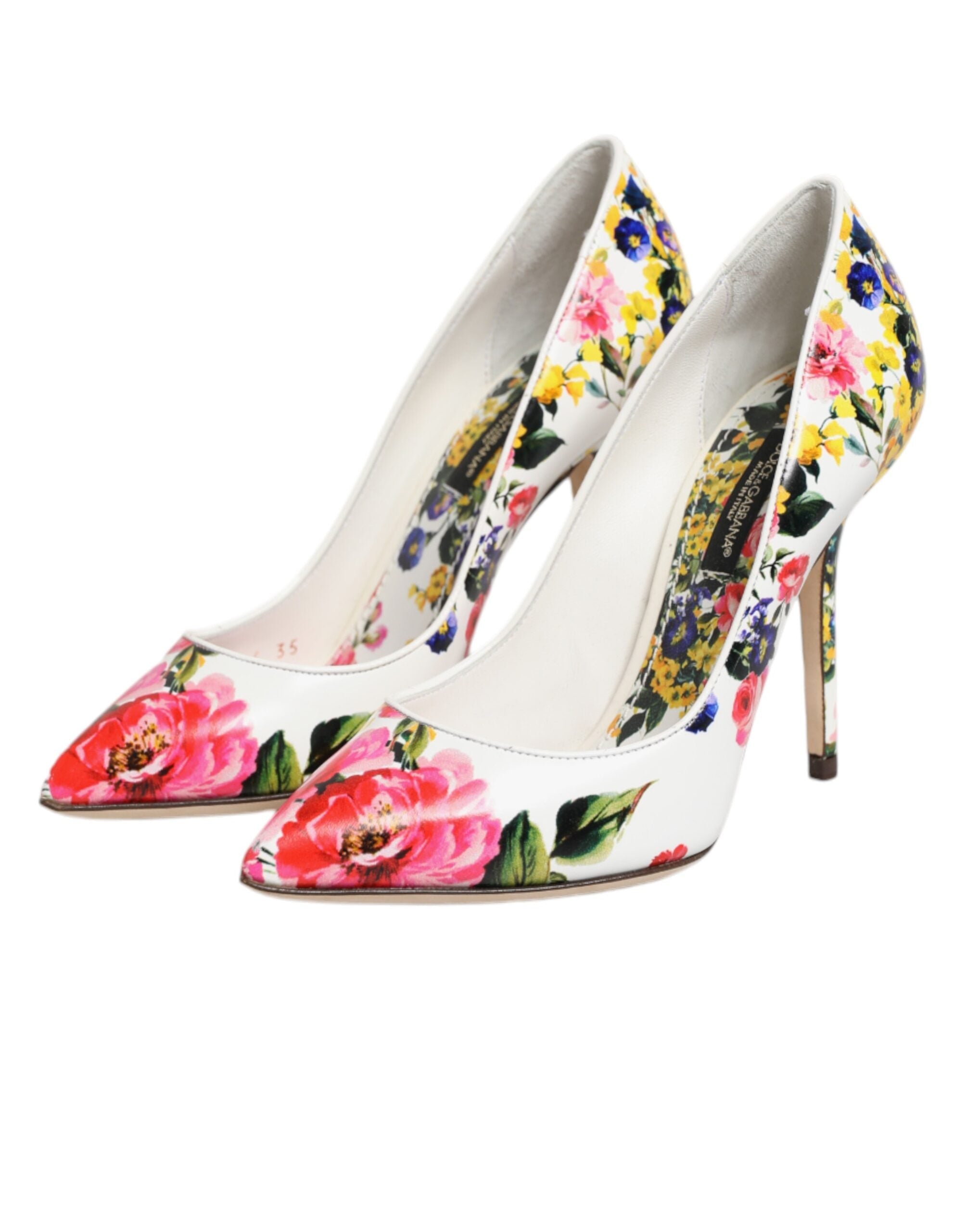 Dolce & Gabbana White Floral Leather High Heels Pumps Women's Shoes