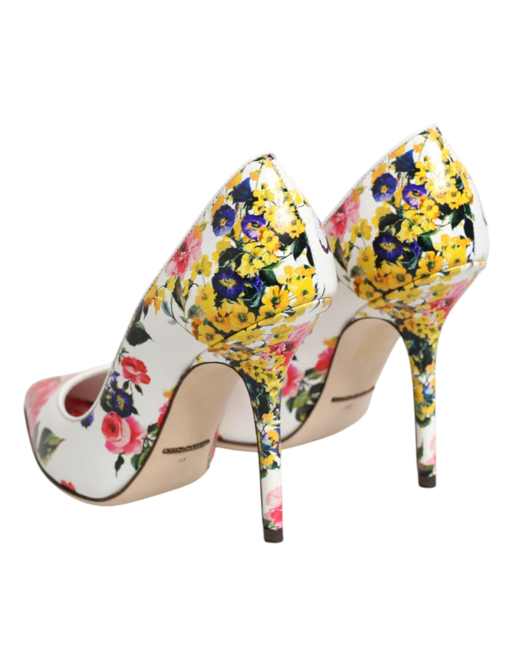 Dolce & Gabbana White Floral Leather High Heels Pumps Women's Shoes