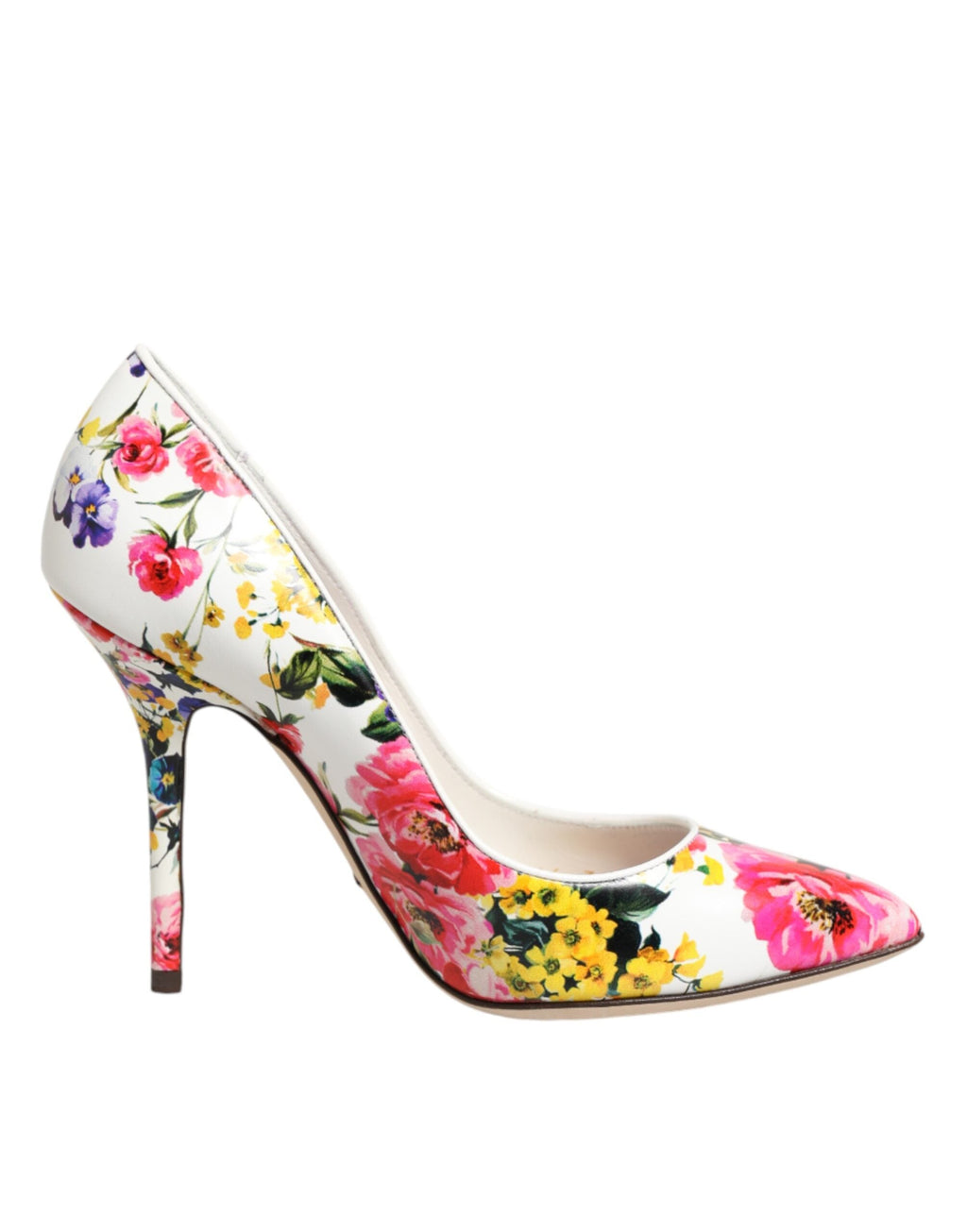 Dolce & Gabbana White Floral Leather High Heels Pumps Women's Shoes