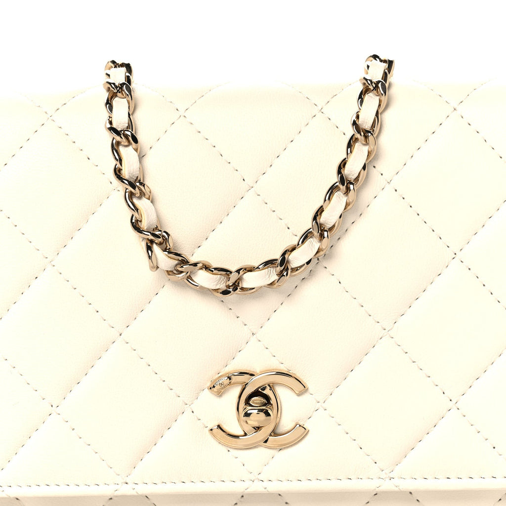 Lambskin Enamel Quilted Pearl Crush Wallet On Chain WOC White