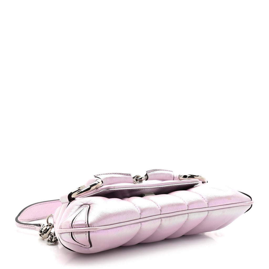 Iridescent Nappa Vertical Matelasse Small Maxi Horsebit Chain Shoulder Bag Escape Pink