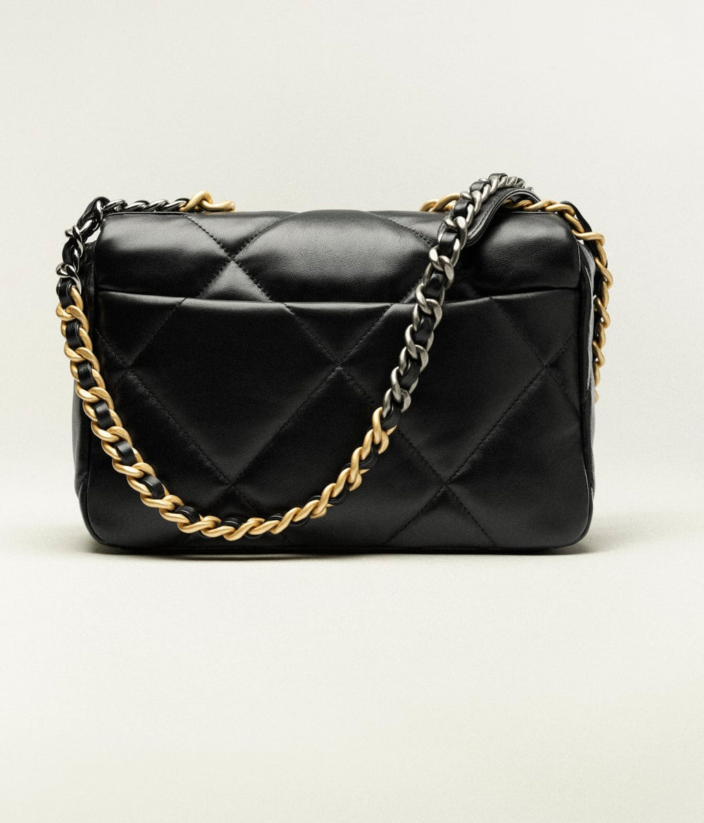 Chanel 19 Black Shiny Lambskin Leather Bag