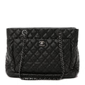 Caviar Quilted Shopping Tote Black Black