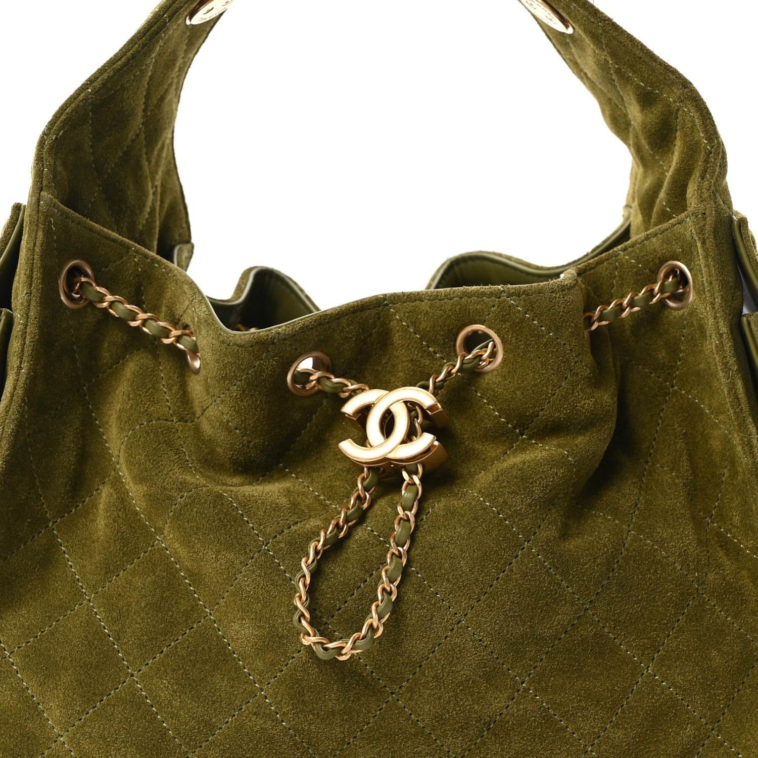 Suede Quilted Small Chanel 25 Handbag Khaki