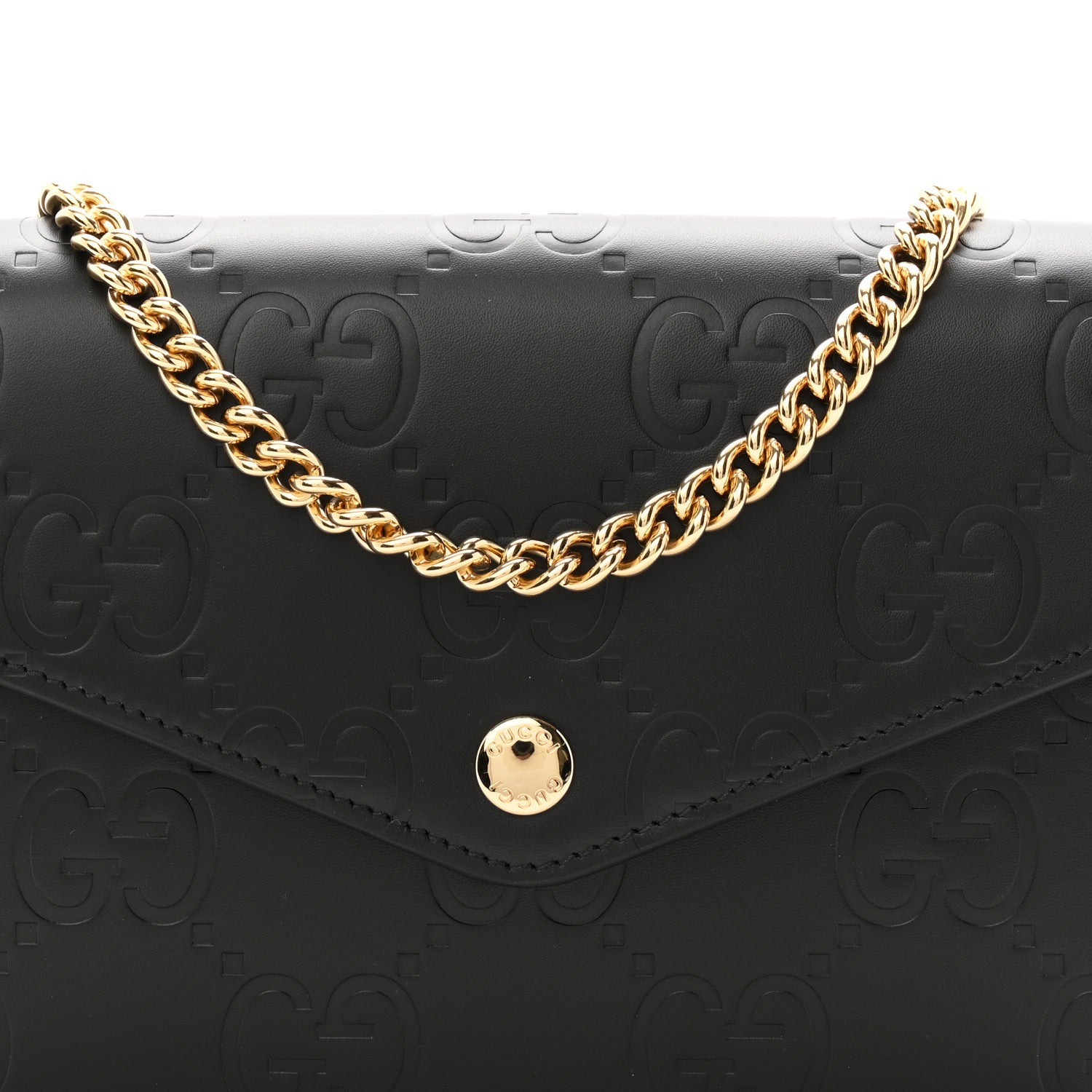 Calfskin GG Debossed Chain Wallet Black