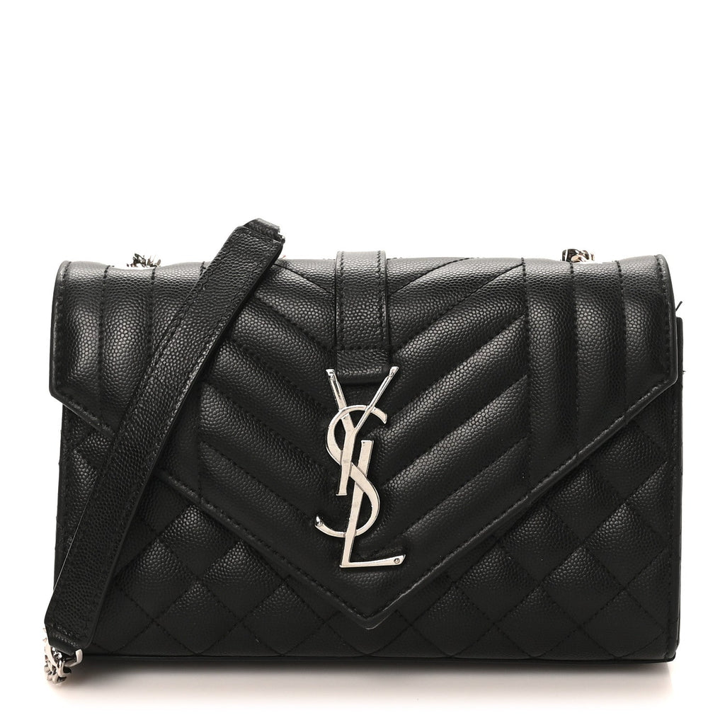 Grain De Poudre Textured Mixed Matelasse Triquilt Small Monogram Satchel Black
