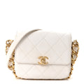 Calfskin Quilted Small Framing Chain Flap Bag White