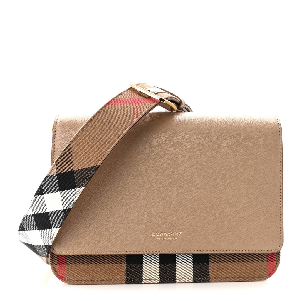 Derby Calfskin House Check Mackford Crossbody Bag Camel