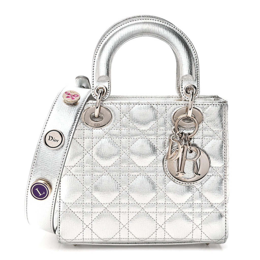 Metallic Grained Calfskin Cannage Small My ABCDior Lady Dior Silver