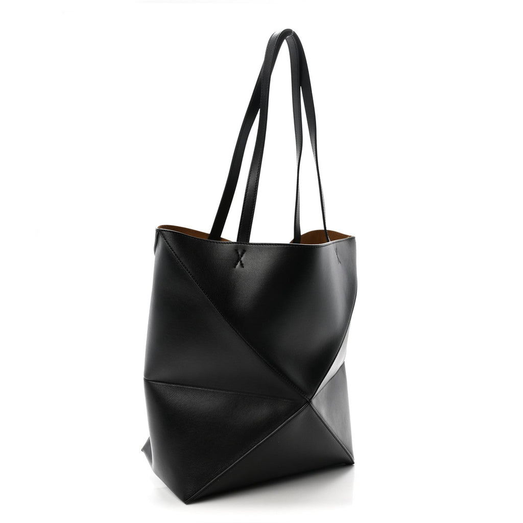 Shiny Calfskin Medium Puzzle Fold Tote Black