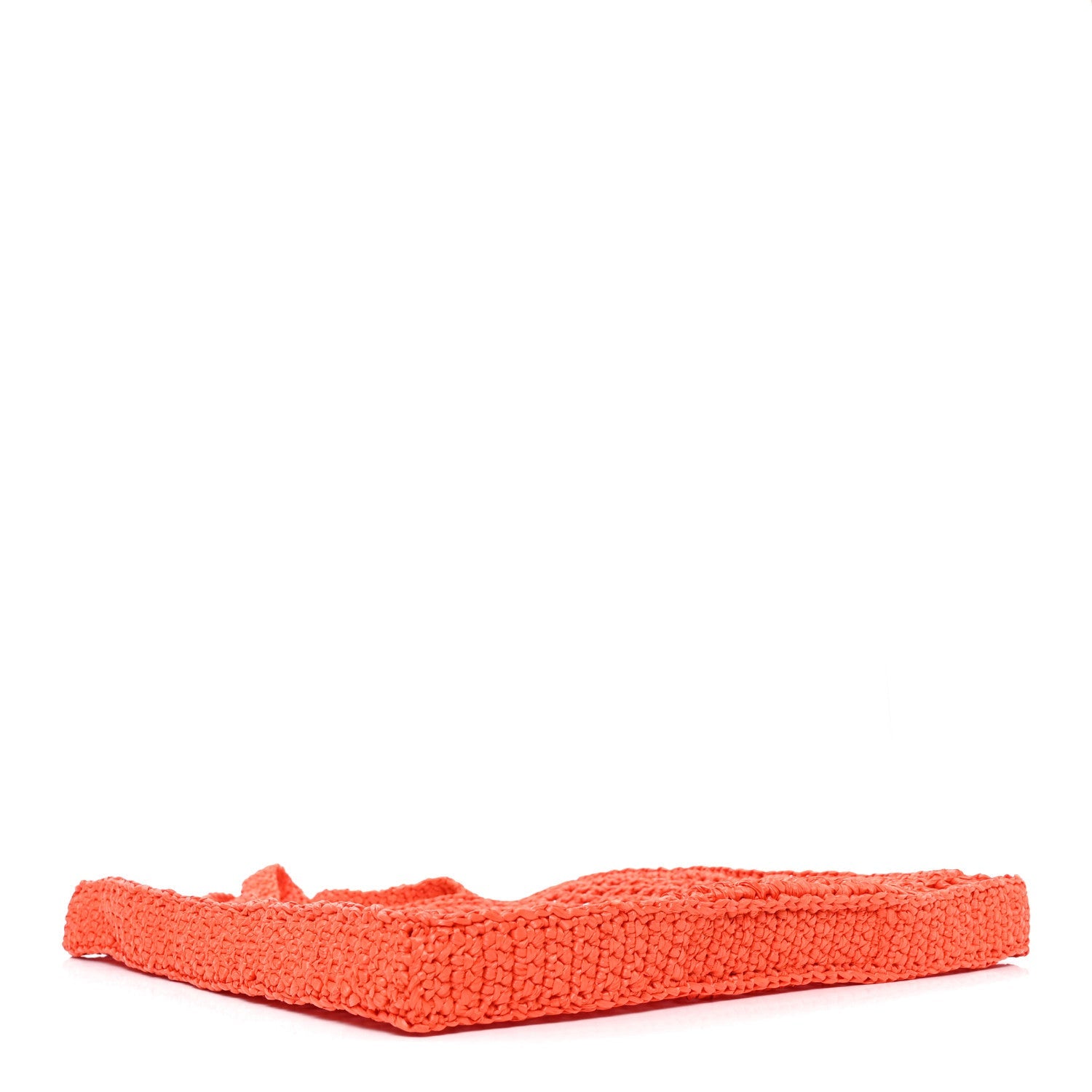 Yarn Raffia Effect Crochet Logo Embroidered Tote Bag Arancio