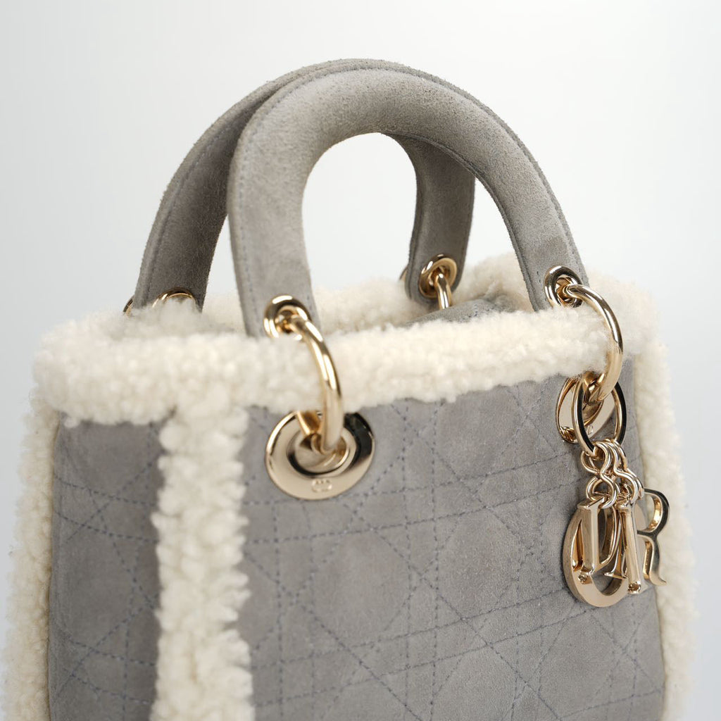 Christian Dior Lady Dior   2020 Mini Suede Shearling Cannage Lady Dior satchel