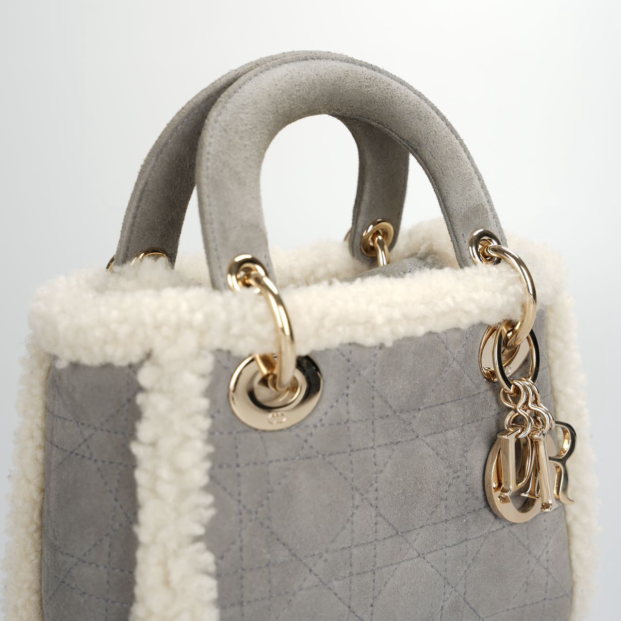 Christian Dior Lady Dior   2020 Mini Suede Shearling Cannage Lady Dior satchel