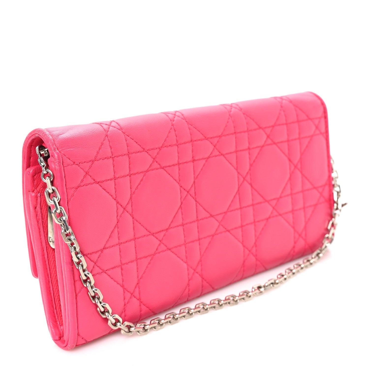Lambskin Cannage Lady Dior Rendezvous Wallet On Chain Fuchsia