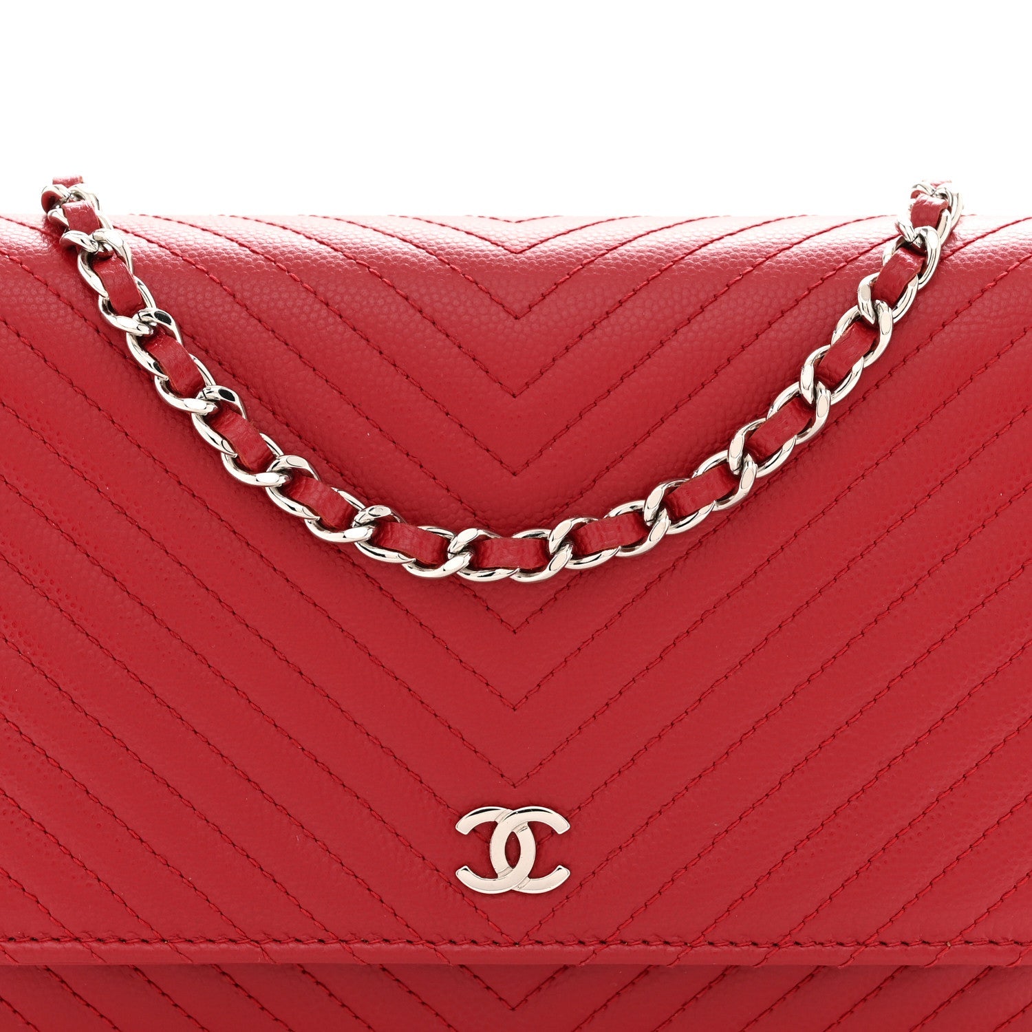 Caviar Chevron Quilted Wallet On Chain WOC Dark Red