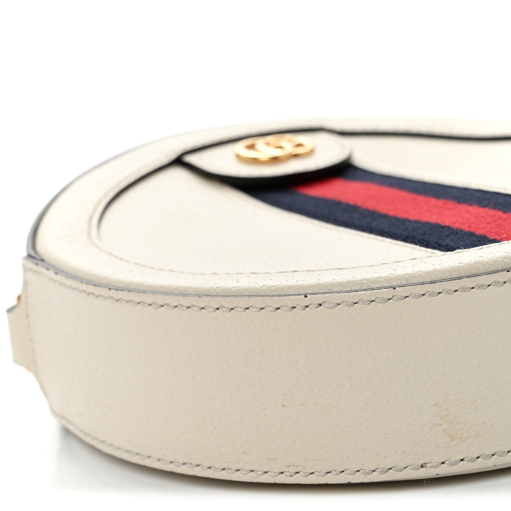 Textured Calfskin Web Mini Ophidia Round Shoulder Bag Mystic White