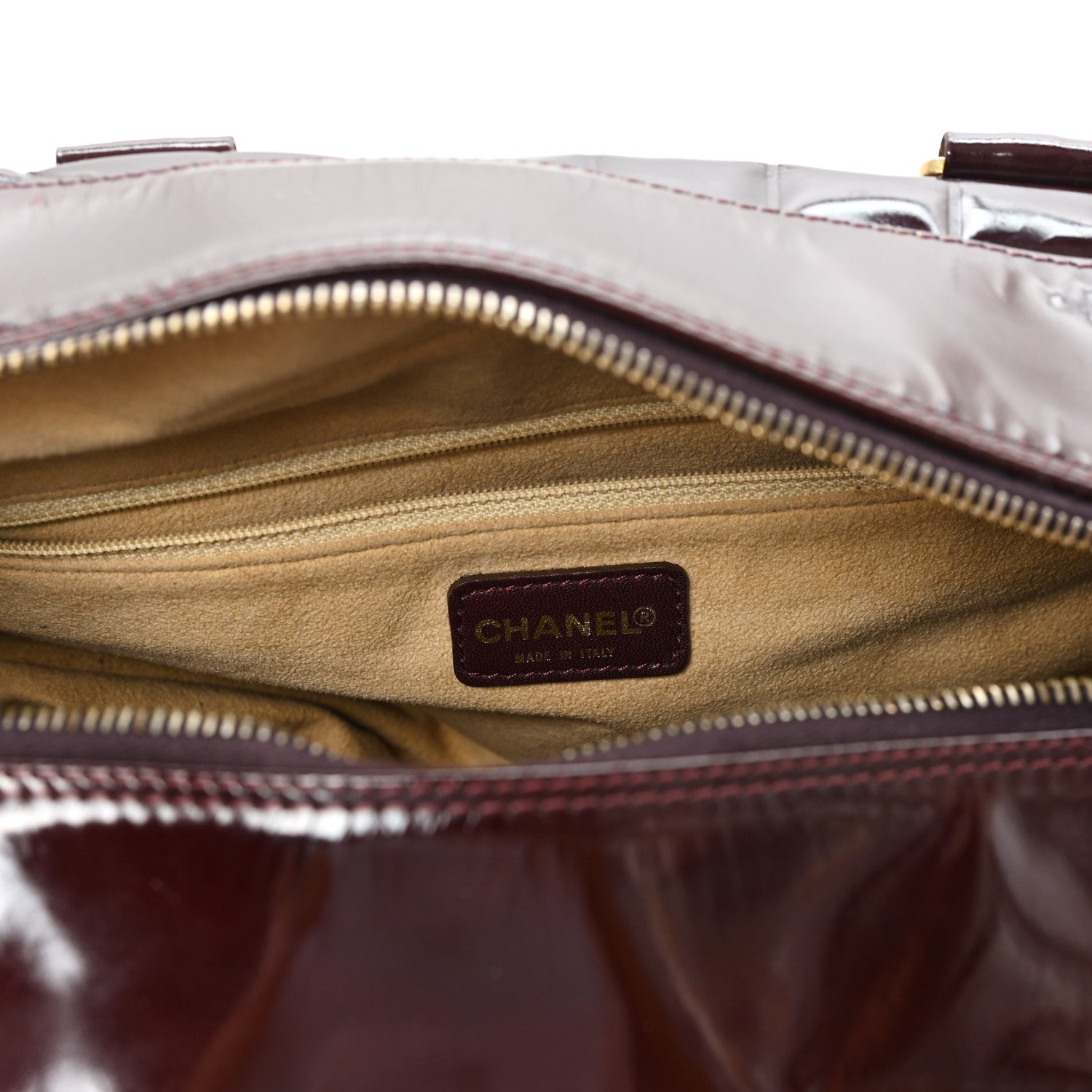 Patent Quilted Chocolate Bar Bowler Burgundy